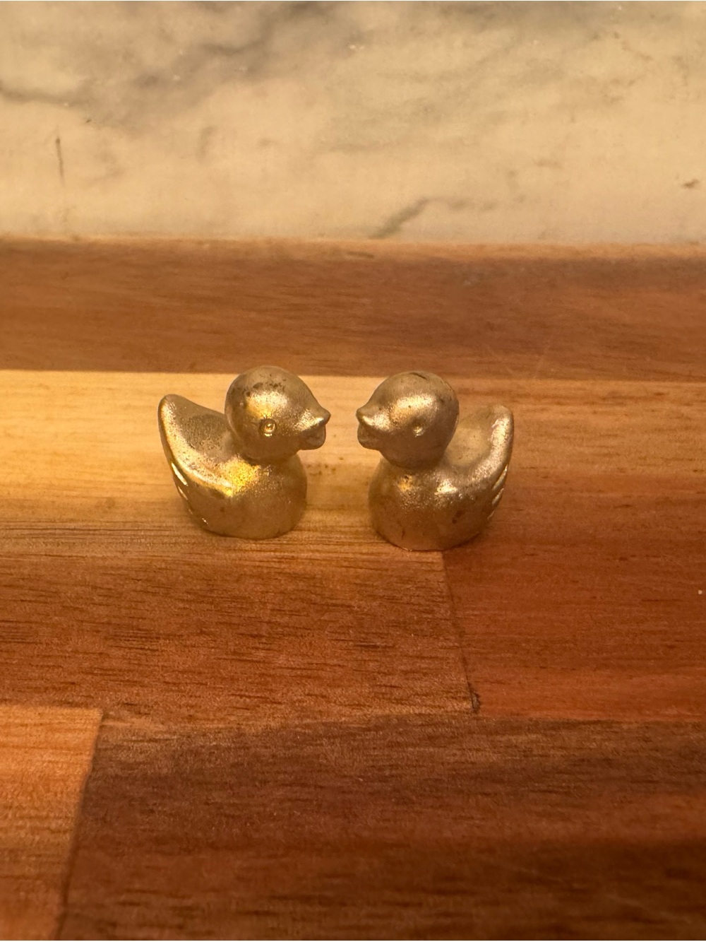 Pair of Small Decorative Gold Duck Figurine Trinkets